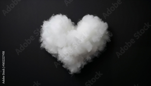Soft white heart shape formed from fluffy material texture