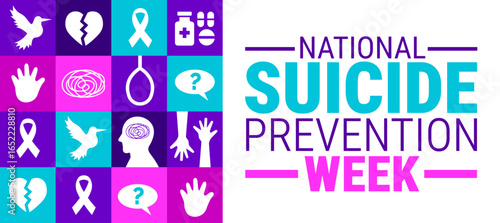 National Suicide Prevention Week background, banner, card or poster design template is observed every year during September, to raise awareness about the mission. Vector illustration.
