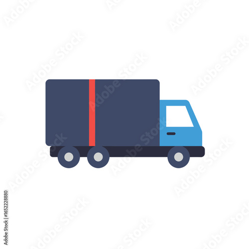 Illustration of a blue delivery truck with a red stripe, concept for logistics planning, freight transportation and express distribution
