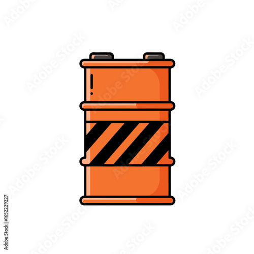 Orange barrel with black stripes vector illustration, concept for industrial storage, hazardous waste containment and chemical transportation