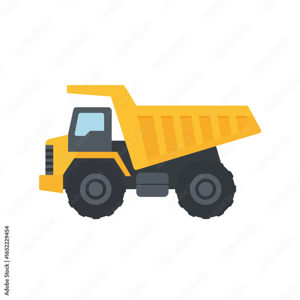 Fototapeta premium Yellow dump truck vector illustration isolated on white background, concept for construction site, mining industry and transport service