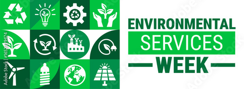 National Environmental Services Week background, banner, card or poster design template is observed every year during September, to raise awareness about the mission. Vector illustration.