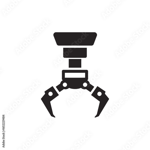 Black mechanical claw grabber vector illustration on white background, concept for industrial automation, robotic engineering and machinery