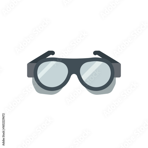 Black frame spectacles with clear lenses casting a subtle shadow on a white backdrop, concept for vision correction, eye protection and optical accessories