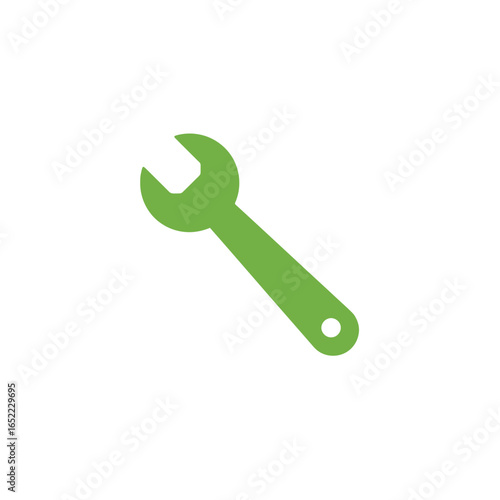 Green wrench tool illustration on plain white background, concept for mechanical repair, home improvement, and industrial service