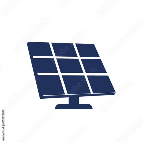 Dark blue solar panel illustration against a plain white background, concept for sustainable energy solutions, renewable resource development and ecological responsibility