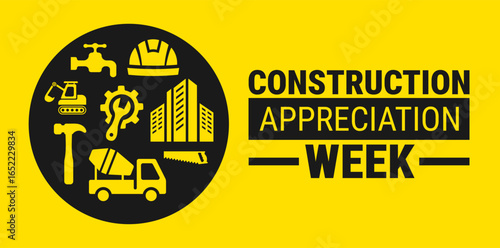 Construction appreciation week background, banner, card or poster design template is observed every year during September, to raise awareness about the mission. Vector illustration.