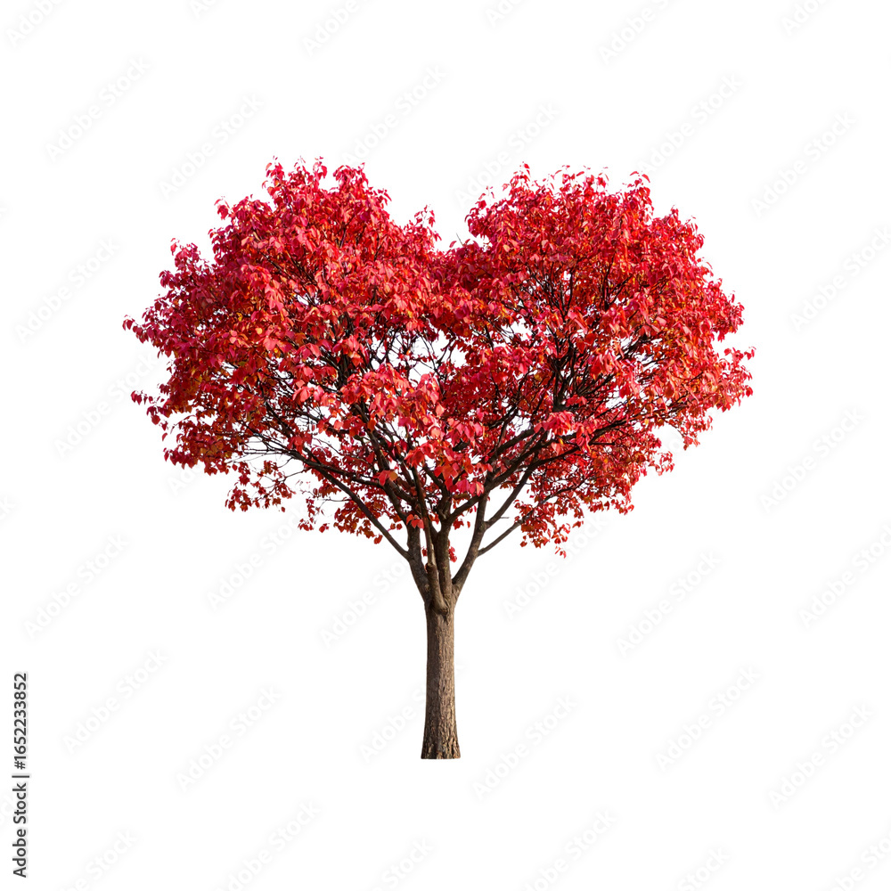 Fototapeta premium Red heart tree isolated on white or transparent background, png