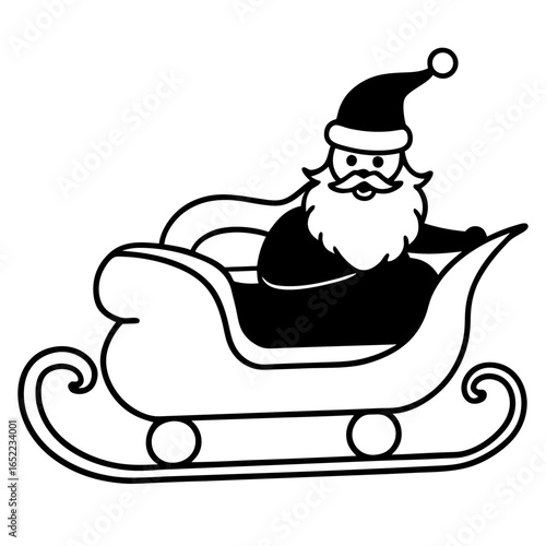 Santa riding sleigh line art vector illustration