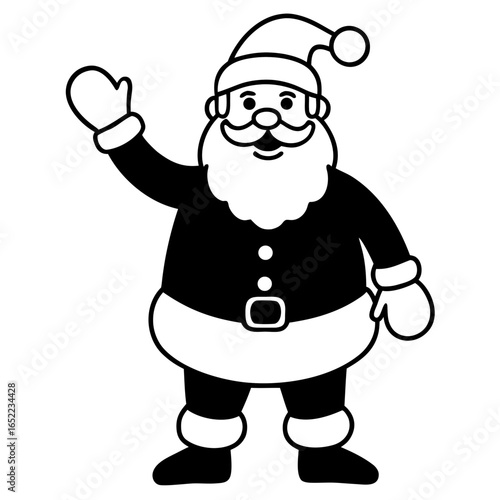 Santa waving line art vector illustration