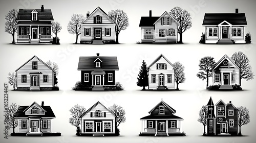 Real Estate and Property Glyph Icons – Black Exterior House Vector Design Pack