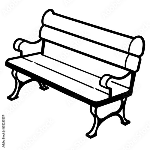 Snow covered bench line art vector illustration
