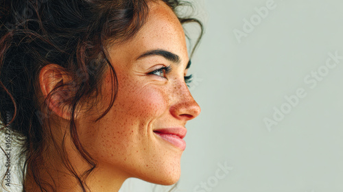 Wallpaper Mural Young woman smile levity laughter happy face with freckles and curly hair in natural light Torontodigital.ca