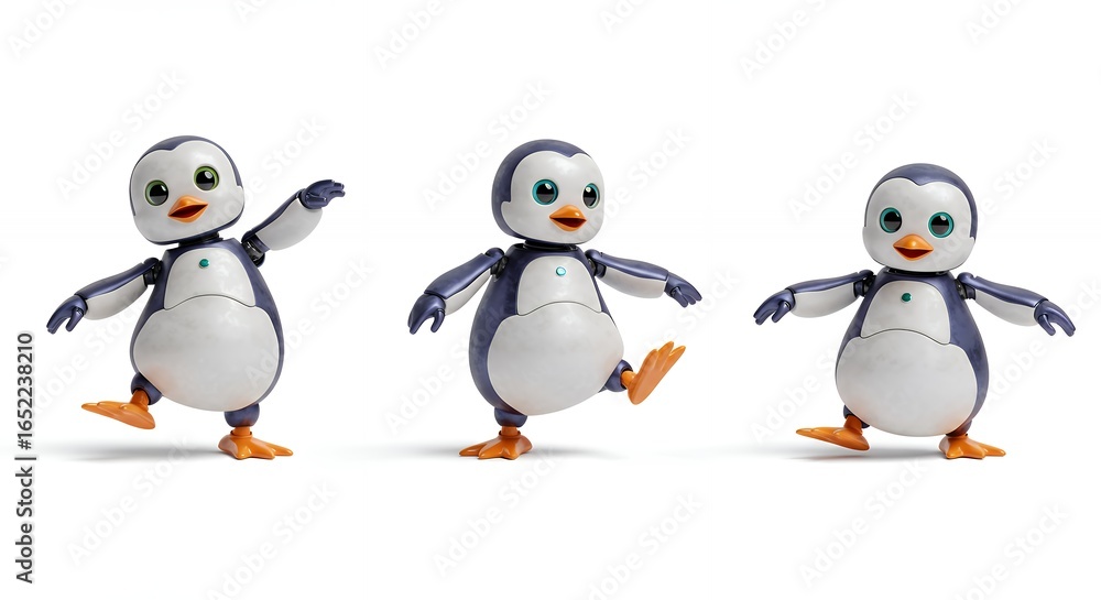Naklejka premium Cartoon penguins animated poses