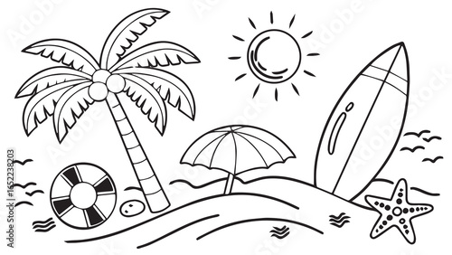 Palm tree and umbrella on beach