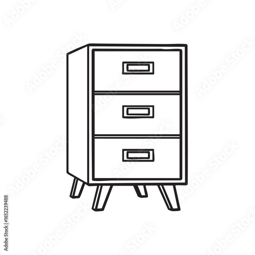 Modern Three Drawer Cabinet Illustration Simple Black and White Line Art for Interior Design and Furniture Concepts