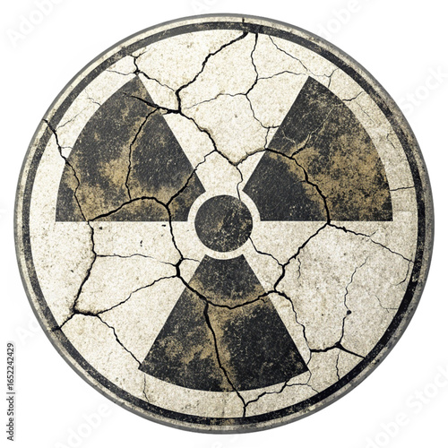 Cracked radioactive symbol warns of dangerous nuclear hazard and atomic energy risks