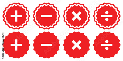 Math symbols, divide and multiply, minus and plus.  Plus, minus, multiply, divide icon set. EPS 10