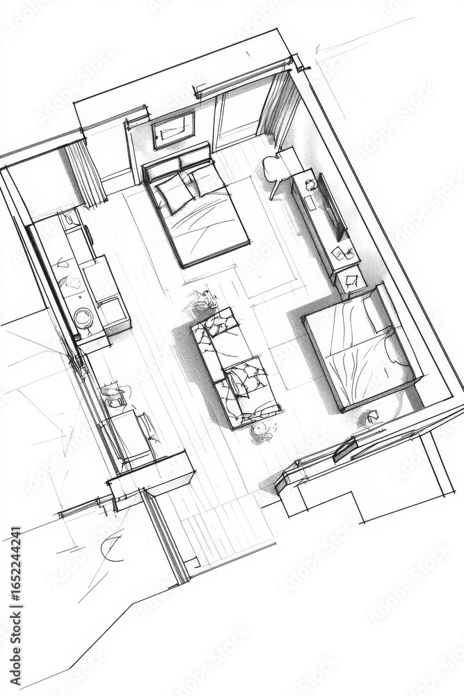 Fototapeta premium Black And White Architectural House Plan Drawing