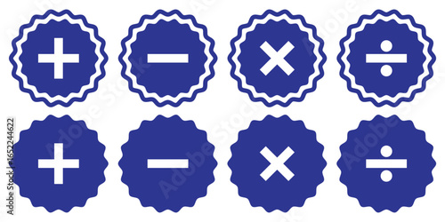 Math symbols, divide and multiply, minus and plus.  Plus, minus, multiply, divide icon set. EPS 10