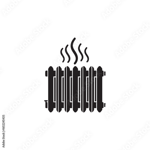 Radiator heating system icon illustration vector with steam emitting in silhouette design efficient warming device for modern home