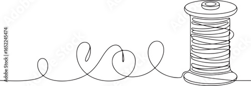 Single Line Drawing of Thread Spool for Sewing and Crafting Projects