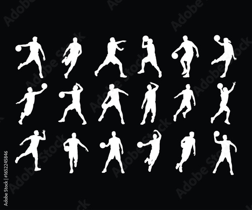 Basketball player silhouettes in action poses