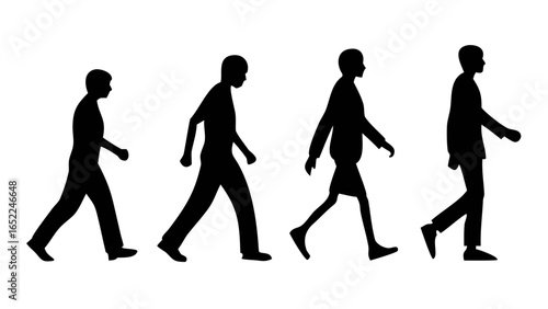 Progression of walking Silhouette: Illustrates the stages of human movement in a refined silhouette form