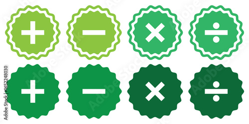 Math symbols, divide and multiply, minus and plus.  Plus, minus, multiply, divide icon set. EPS 10
