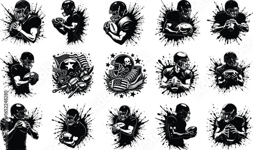 American Football Player Silhouettes – Grunge Splatter Art Set"