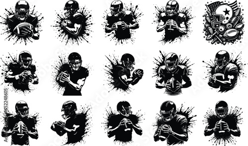 American Football Player Silhouettes – Grunge Splatter Art Set"