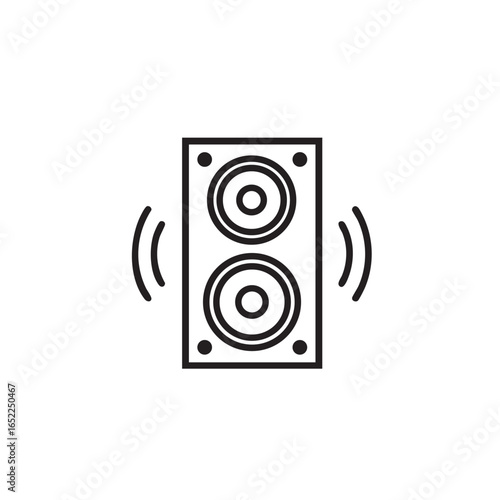 Speaker icon illustration showing sound waves emanating from a stereo system in a minimalist design concept for musical entertainment