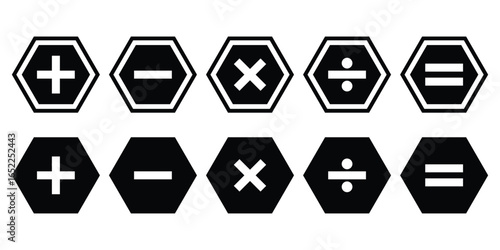 plus, minus, multiply, divide, equal sign icons vector illustration. Addition, subtraction, multiplication, division, equal sign, icon symbol. EPS 10