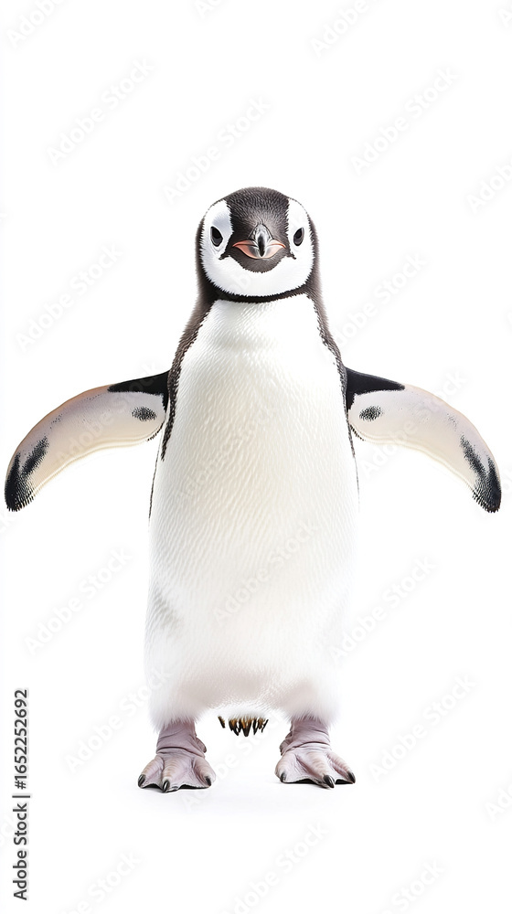 Obraz premium Cute Penguin Front View, Antarctic Animal on White Background for Education, Design, Decoration