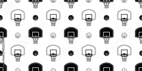 basketball seamless pattern hoop sport ball net vector cartoon doodle gift wrapping paper tile background repeat wallpaper scarf isolated illustration design