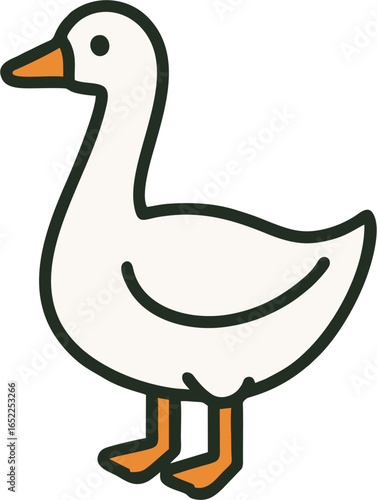 Vector illustration of a simple white goose with orange beak and feet, drawn in cute cartoon style, perfect for farm, kids, and creative projects