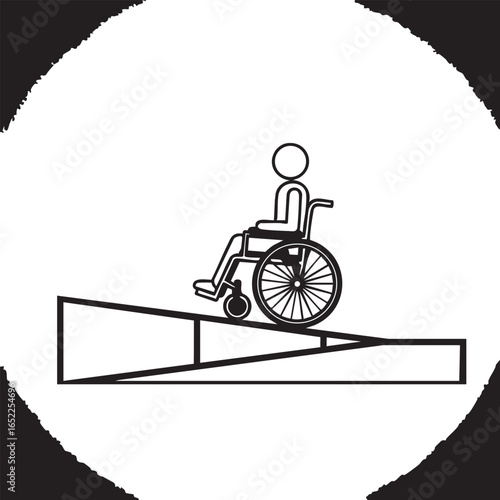Wheelchair ramp accessibility icon illustration depicts disabled access and inclusion design consideration for architectural blueprints and universal access standards