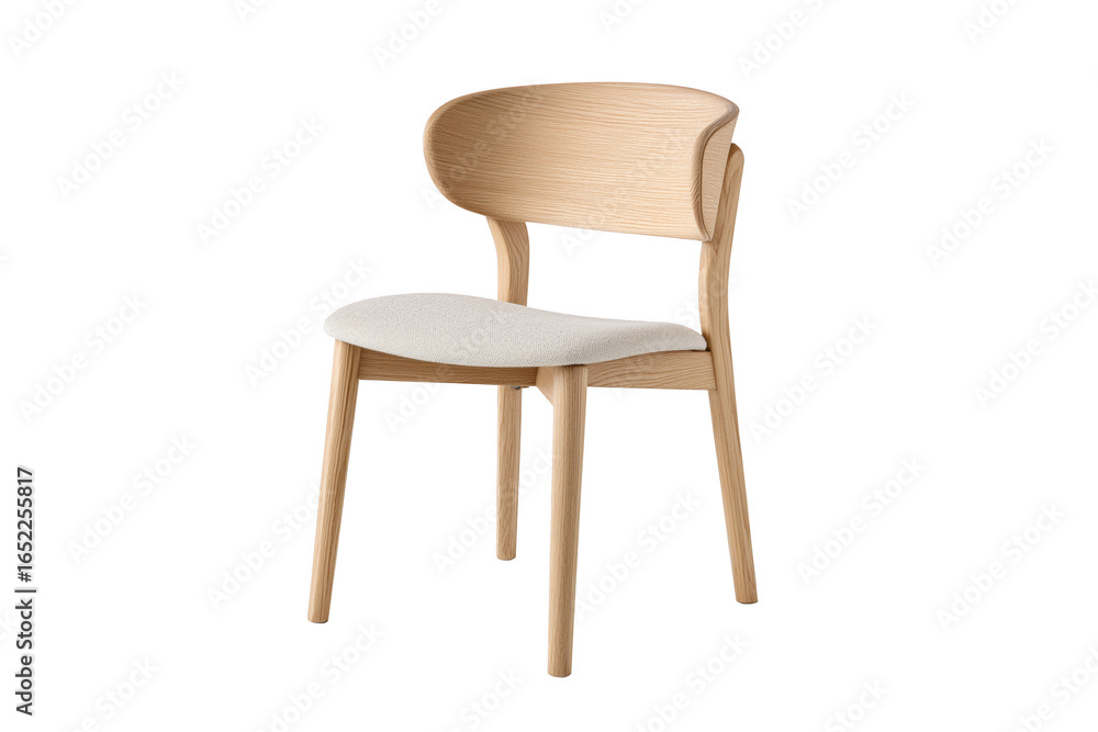 Light wood dining chair with curved back and fabric seat isolated on a transparent background furniture 1 Light wood dining chair with curved back and fabric seat isolated on a transparent background furniture 1
