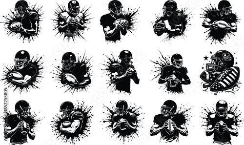 Grunge Football Player Silhouette Set