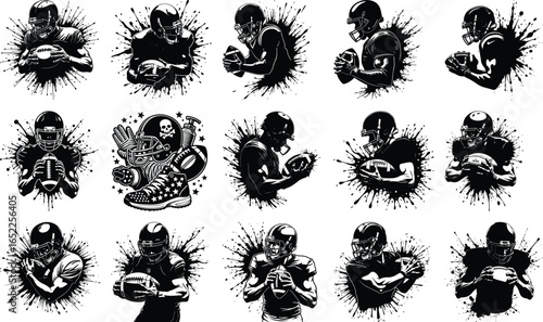 Grunge Skull-Themed American Football Equipment Set with Patriotic Elements