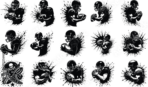 Grunge Skull-Themed American Football Equipment Set with Patriotic Elements