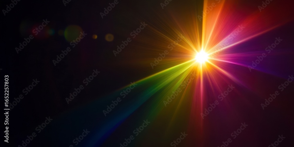 Obraz premium Colorful Light Rays Burst On Dark Background