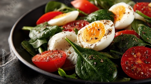 Delicious Spinach Salad with Boiled Eggs and Cherry Tomatoes