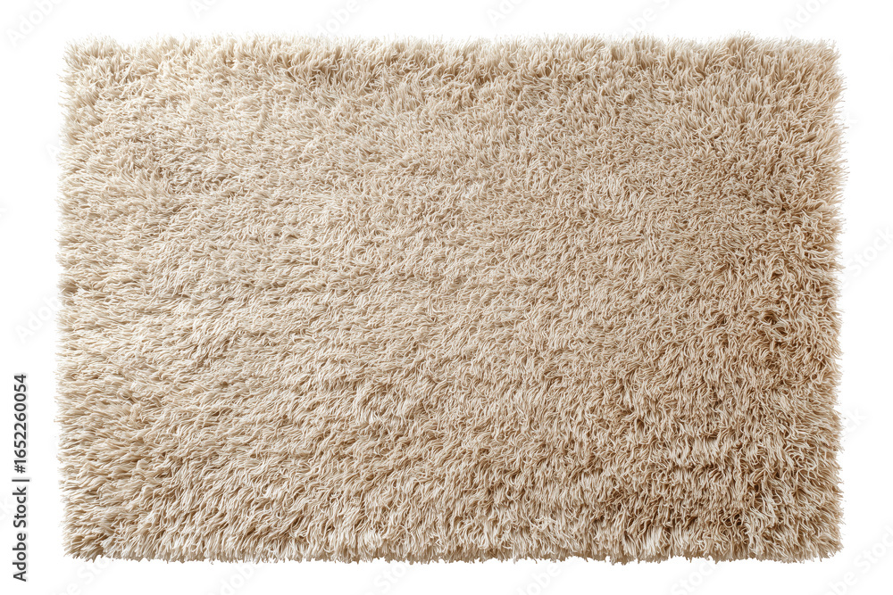 Fototapeta premium Plush beige shaggy rug with long fibers and soft texture isolated on a transparent background carpet