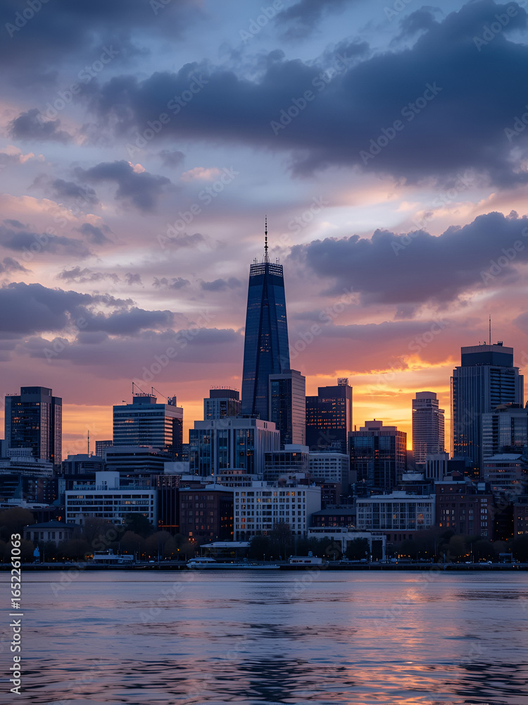 Fototapeta premium Boston downtown skyline at sunset in Massachusetts