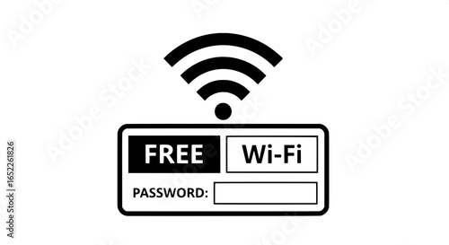 Vector illustration of a free Wi-Fi sign with a password field, isolated on a white background for public access areas.