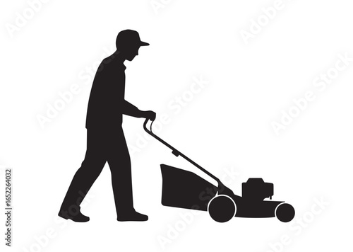 A gardener using a Lawn mower vector illustration