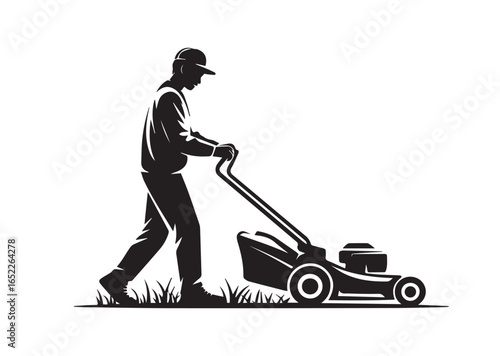 A gardener using a Lawn mower vector illustration