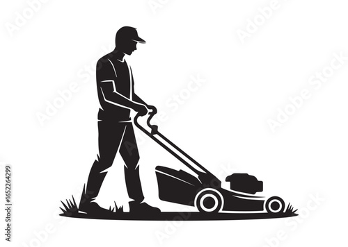 A gardener using a Lawn mower vector illustration