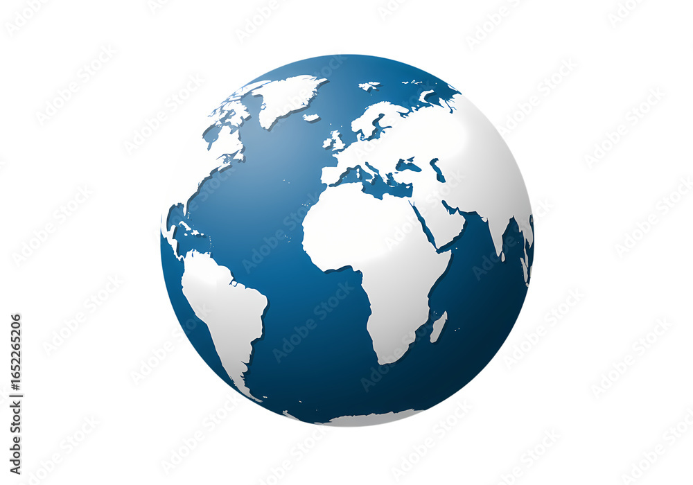 Naklejka premium Global World Map: Blue and White Earth Globe isolated on transparent background